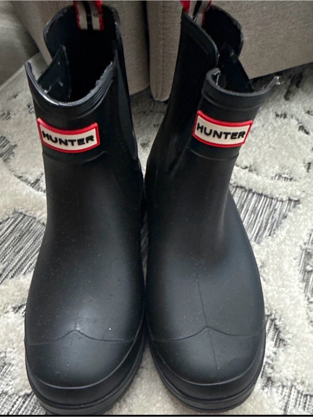 Hunter Black Short Rain Boots with Red Logo Accent
